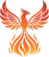 Modern Minimalist Phoenix Rising  Elegant Symmetrical Firebird with Flowing Flames