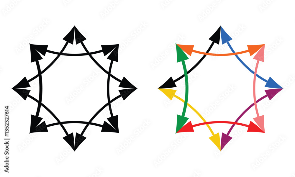 Poster set of double headed curve black arrows. dual sided curved arrow icon. dual semi circle arrow. black