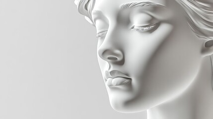 Sculpture of Woman with Eyes Closed in Serene White Profile