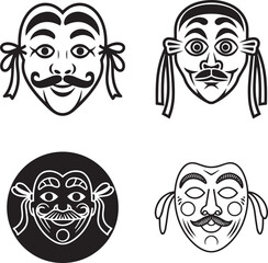 Tribal and carnival masks with skull designs in artistic vector style