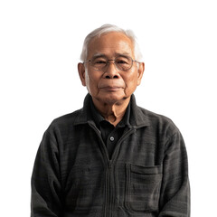 Elderly Man with Glasses Posing for Portrait Against Black Background