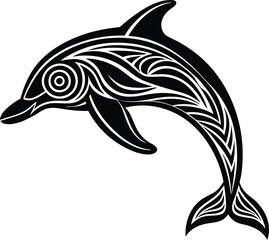 Stylized Dolphin Black and White, Aquatic Mammal, Oceanic Creature Art