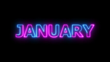 Abstract glowing neon light January month text background illustration.