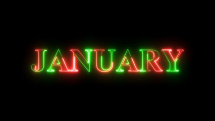 Abstract glowing neon light January month text background illustration.