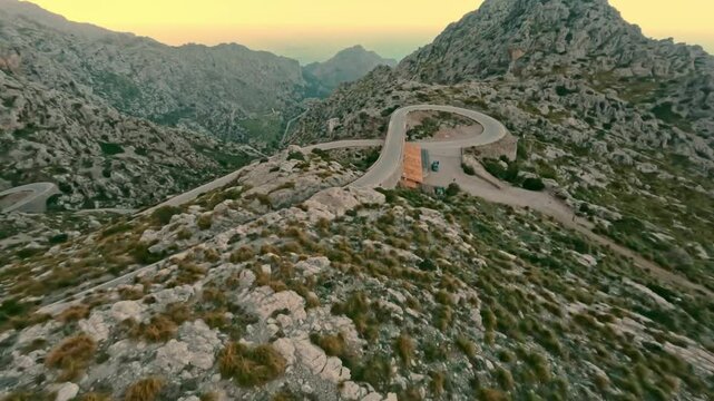 Road in the mountains, Sa Calobra Mallorca - FPV Drone Footage