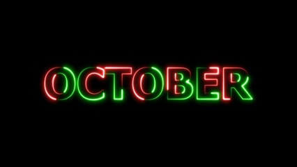 Glowing neon October month text background 4k illustration.