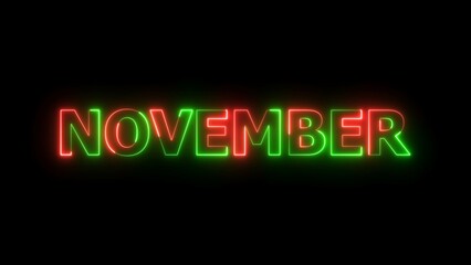 Fototapeta premium Glowing neon November month text background illustration.