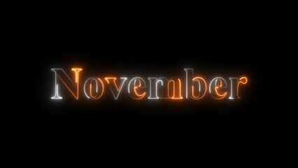 Glowing neon November month text background illustration.