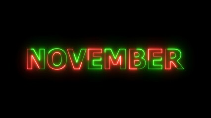 Glowing neon November month text background illustration.