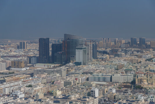 Dubai, United Arab Emirates - November 6, 2023: A picture of the Al Mankhool and Al Karama districts of Dubai, with the Burjuman Business Tower atop the others.