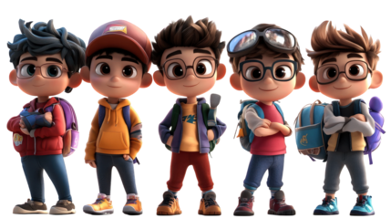 Five Animated Boys Ready for Adventure
