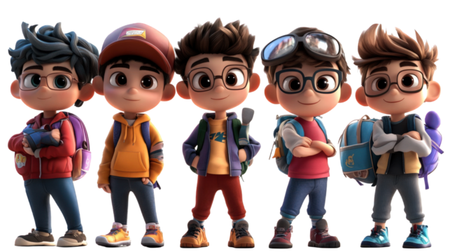 Five Animated Boys Ready for Adventure