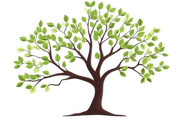 Obraz premium Illustration of a tree with green leaves and brown trunk on a white background design element