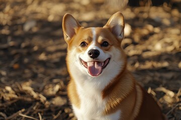 Happy corgi dog autumn field portrait