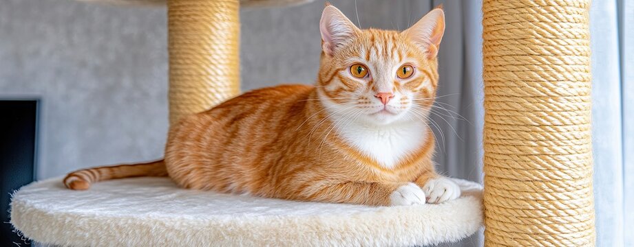 National Hug Your Cat Day, A charming orange tabby cat lounges on a scratch post. - Powered by Adobe