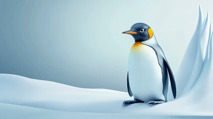 Obraz premium Standing Emperor Penguin on Snowy Hill with Simple Pale Background