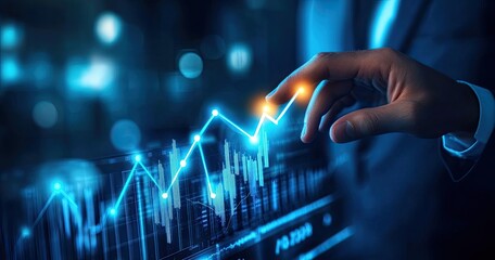 Business hand interacting with rising stock chart