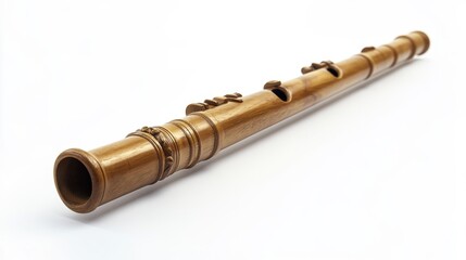 Naklejka premium Elegant Wooden Flute Isolated on White Background