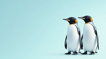 Fototapeta premium Two King Penguins Standing Side by Side on a Clean Background