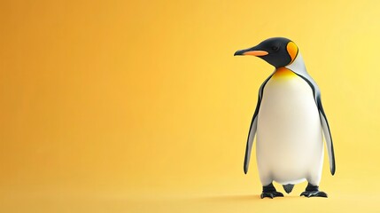 Naklejka premium Standing King Penguin on Yellow Background with Copy Space Wildlife Concept