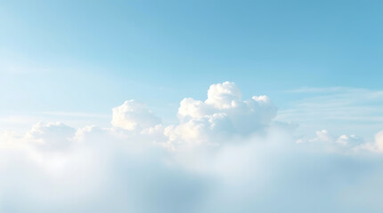 A calming sky background featuring soft, fluffy clouds drifting across a pastel blue gradient. Ideal for digital art, social media, and web design. Created with generative AI.