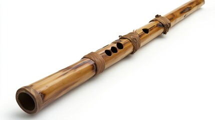 Naklejka premium Traditional Bamboo Flute on White Background