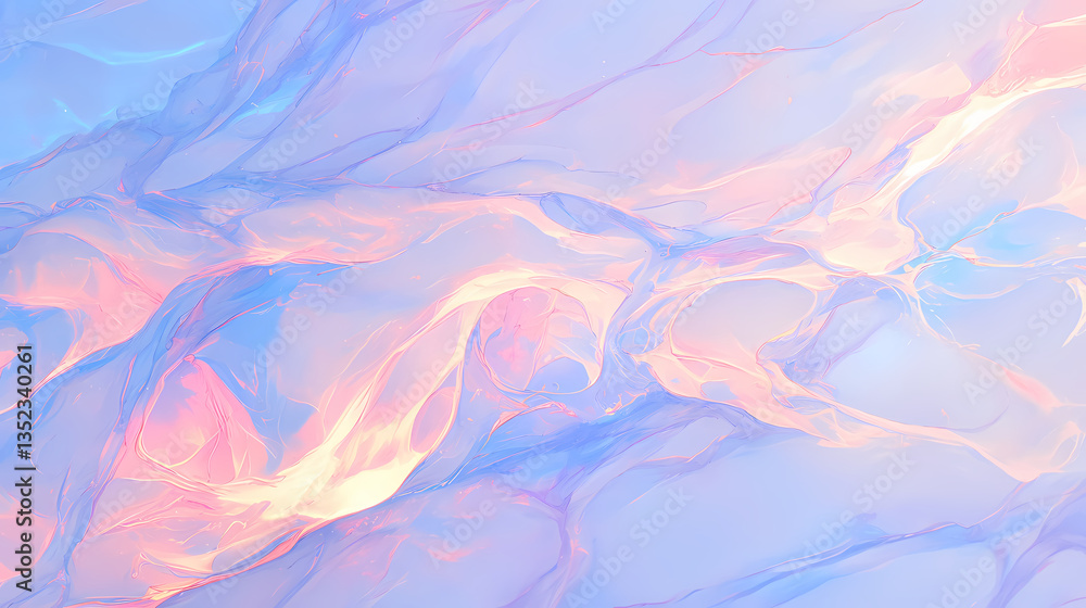 Poster abstract fluid art with soft pastel colors blending seamlessly, creating a serene and dreamy atmosph