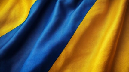 Close-up of the Ukrainian flag  with its blue and yellow colors  waving in the wind.
