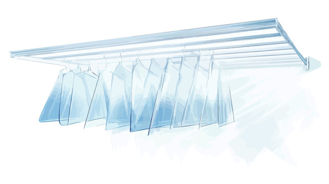 The image shows a digital illustration or rendering of a ceiling-mounted drying rack. The rack is rectangular and appears to be made of light-colored metal or wood with multiple parallel bars.