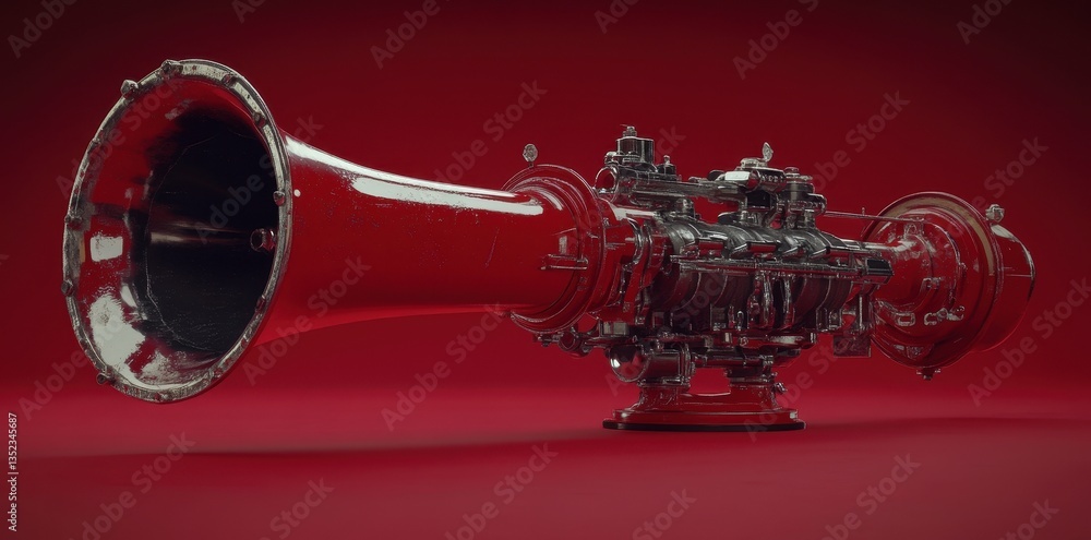 Aufkleber a shiny red metallic artistic abstract concept machine on display