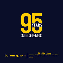 95th years anniversary celebration emblem. anniversary logo isolated with white ribbon on dark blue background. vector illustration template design for web, flyers, poster, greeting card	