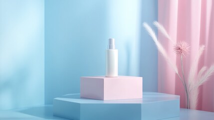 Cosmetic Product Display on Pastel Background