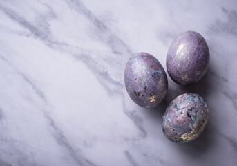 Easter painted eggs with marble effect
