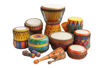 3D Festival Drum Circle with Percussion Instruments Isolated on White Transparent Background