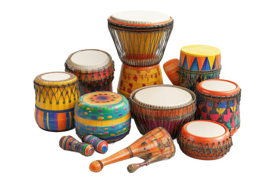 3D Festival Drum Circle with Percussion Instruments Isolated on White Transparent Background