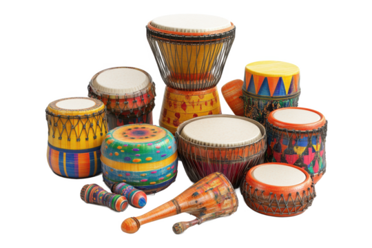 3D Festival Drum Circle with Percussion Instruments Isolated on White Transparent Background