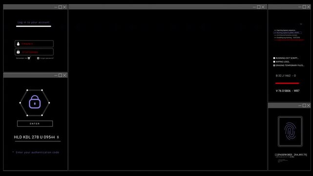 HUD frame window empty space for title logo vodeo User Interface password hacker PC Sci Fi data programming code text. Technology display. data text