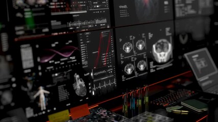 Medical HUD UI monitoring MRI x ray Scan.Futuristic Technological Interface.DNA Chemistry molecular structure formula. Keyboard control panel - Powered by Adobe