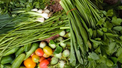 Fresh vegetables for cooking. Vegetables contain dietary fiber that helps cleanse the intestines.