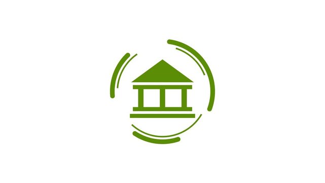 Bank icon lime green color animation. Abstract financial federal bank building icon, government investment bank icon footage. Digital smart bank on White background.