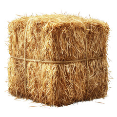 Dry hay bale isolated on transparent or white background