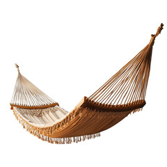 Beige hammock relaxing outdoor leisure comfort summer vacation wooden bars rope swing bed