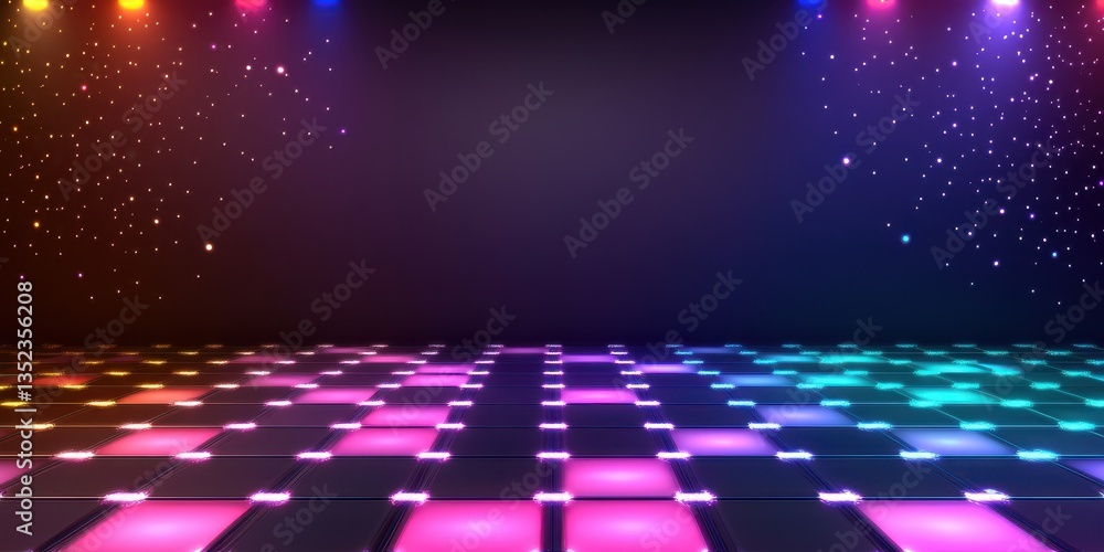 Poster a colorful dance floor with lights creating an ambient atmosphere
