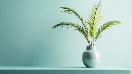 Fototapeta premium Modern vase with palm leaves on pastel background