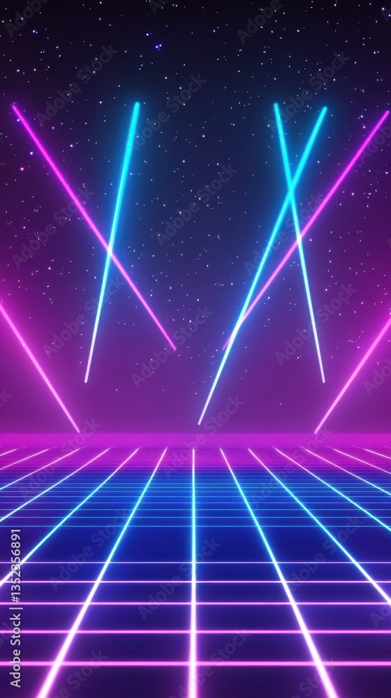Poster abstract digital artwork of retro synthwave lines and grid lines