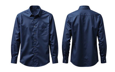 Navy shirt front and back view fashion apparel clothing style casual formal wear long sleeve button down transparent background