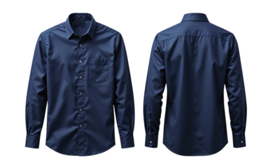 Navy shirt front and back view fashion apparel clothing style casual formal wear long sleeve button down transparent background