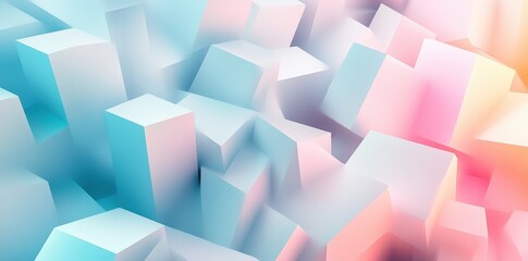 Abstract rendered cubes in pastel colors and with softened edges