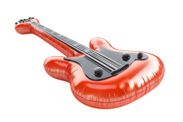 3D Giant Inflatable Stage Decoration Shaped Like a Guitar Isolated on White Transparent Background