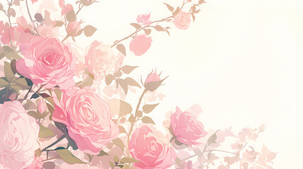 Soft pastel roses blooming against a light background, creating a serene and romantic atmosphere